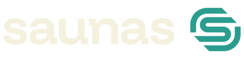 Saunass Logo with the word 'saunas' and a stylized letter 'S' in green on a white background