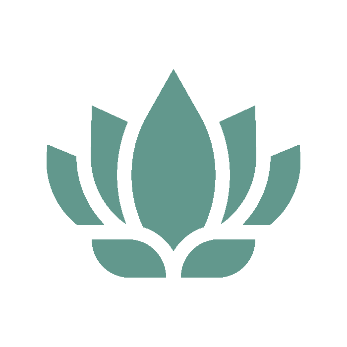 Teal leaf-like symbol on a white background