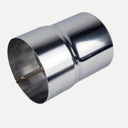 Harvia Chimney Smoke Pipe WZ11520 115 mm Stainless Steel, angled close up of the polished pipe joint with visible welded seam, on a white background