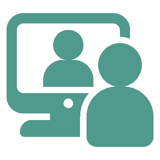 Icon of two people sitting in front of a computer screen