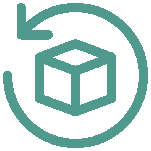 Icon of a cube with an arrow forming a circle around it on a green background